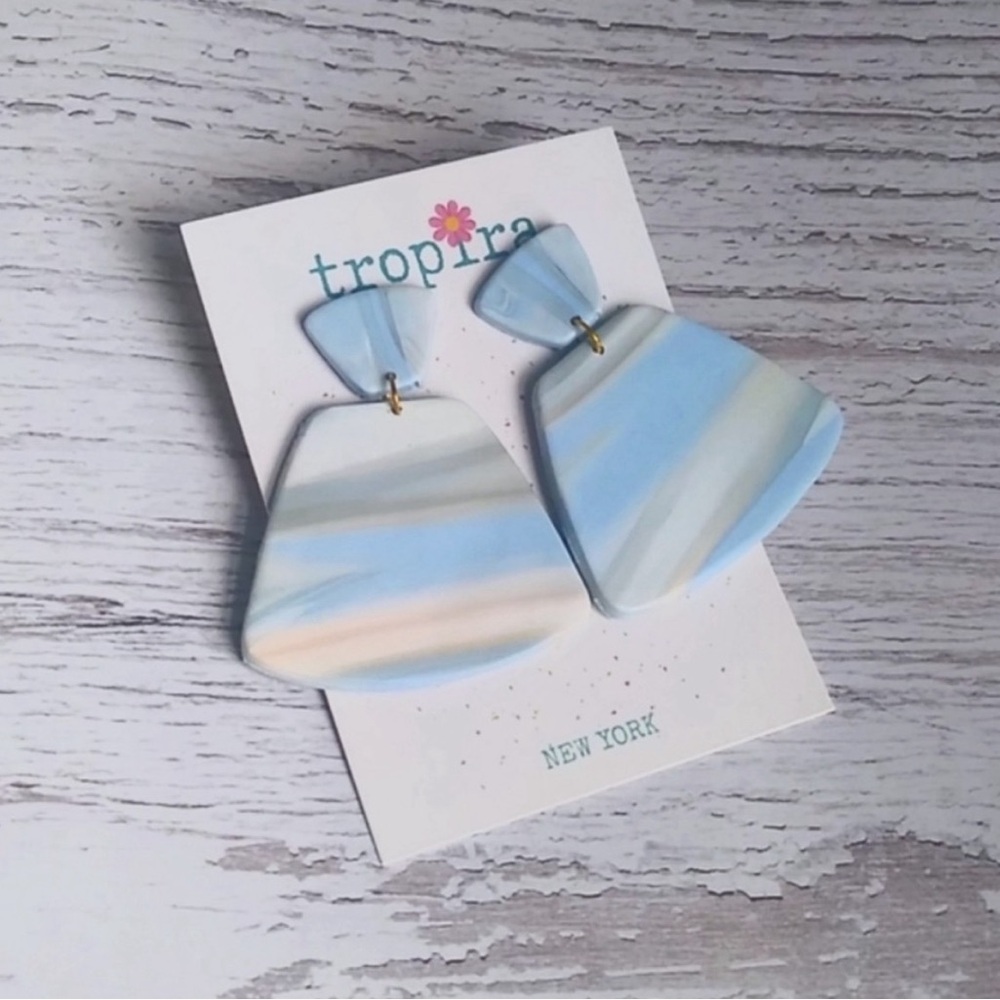Modern Blue and Cream Geometric Earrings